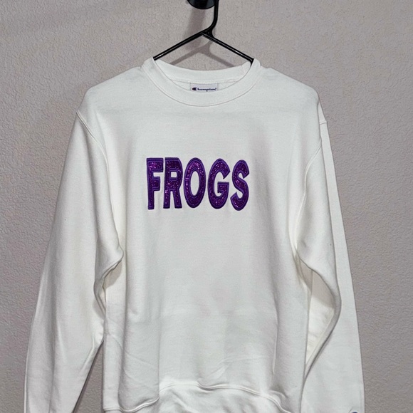 TCU Champion White Crewneck Sweater with Purple FROGS Design. - Picture 2 of 3